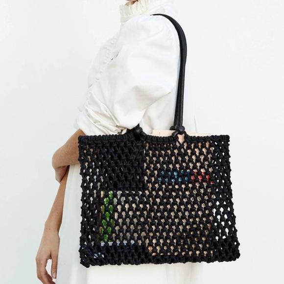 Clare V Sandy Black Woven Net Tote Bag - Picture 4 of 5